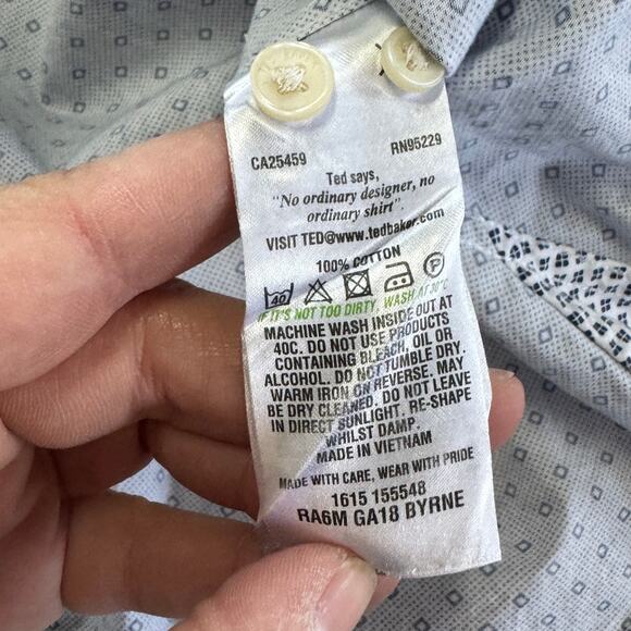 Ted Baker Shirt Mens‎ Large 15.5 32/33 Blue Printed Button Up Endurance - Picture 6 of 10